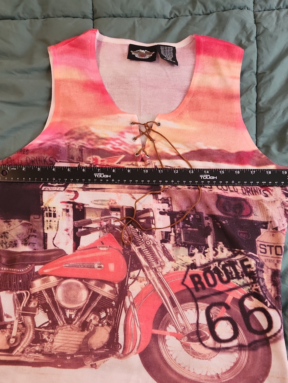 Harley-Davidson Pink Tie-Dye Lace-Up Route 66 Motorcycle Tank Top #547